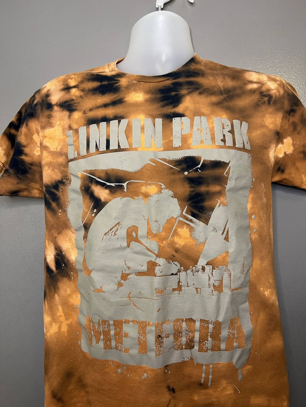 Linkin Park Meteora Shirt Mens Medium Brown Bleach Tie Dye Graphic Band Tee Rock